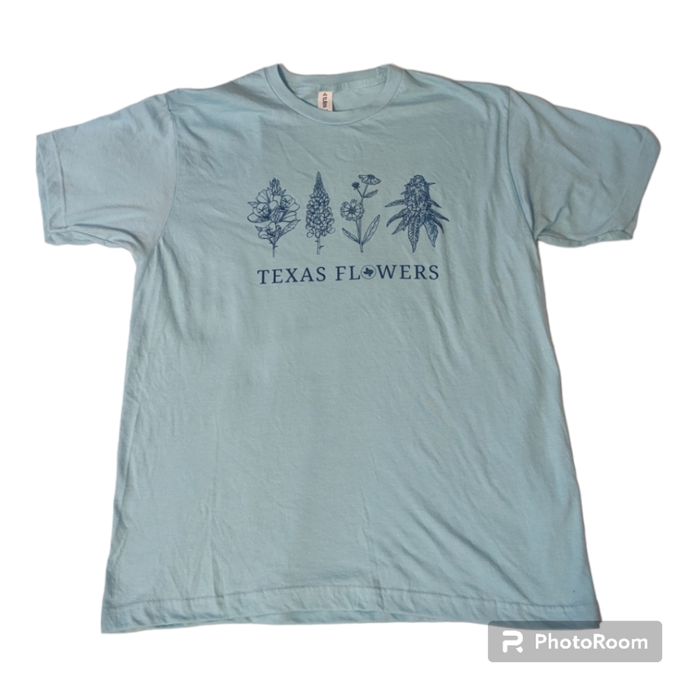 New 🍁Texas Original Dispensary🍁 Blue Texas Flowers T-Shirt. Women's Large